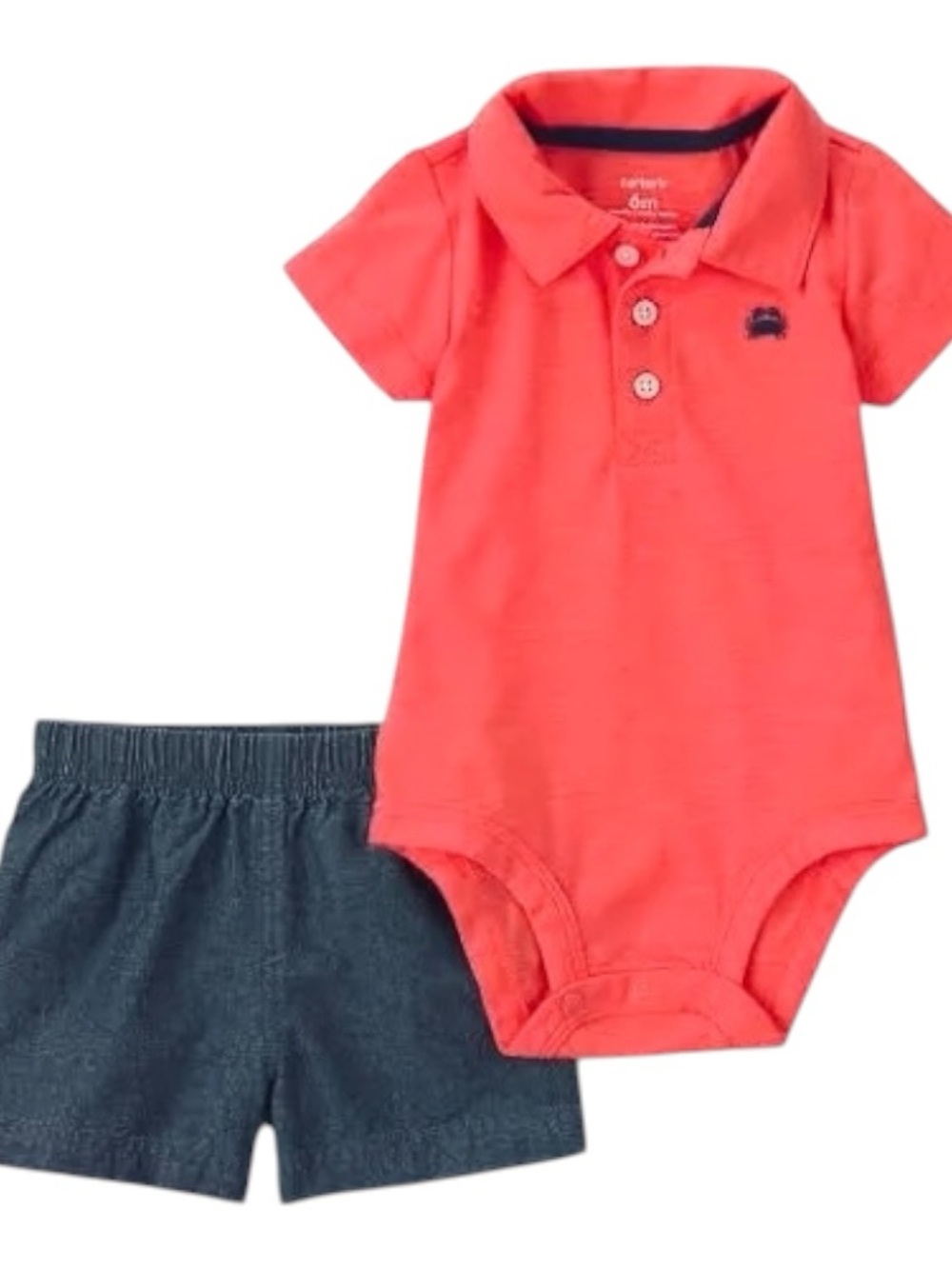 Carter's Coral Polo Bodysuit & Navy Shorts Set